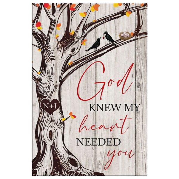 God Knew My Heart Needed You, Personalized Initials Carved In Tree Canvas Gallery Painting Wrapped Canvas - Image 2