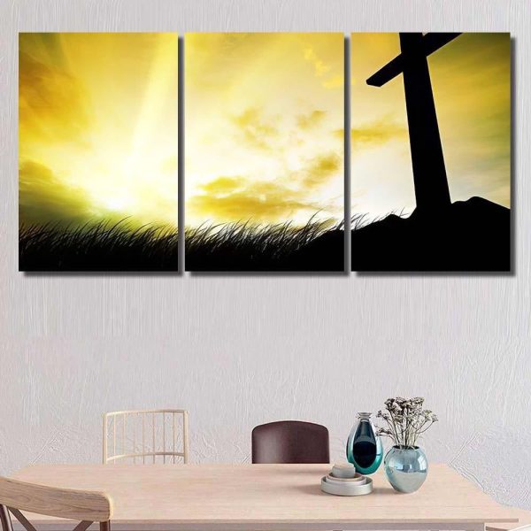 Cross Silhouette Sunset Background 1 Jesus Christian Premium Multi Canvas Prints, Multi Piece Panel Canvas Luxury Gallery Wall Fine Art Print - Image 5