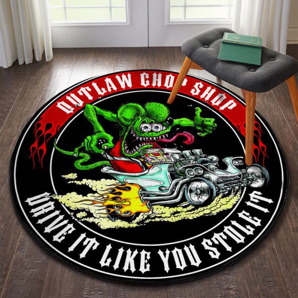 Outlaw Chop Shop Hot Rod Round Mat Round Floor Mat Room Rugs Carpet Outdoor Rug Washable Rugs