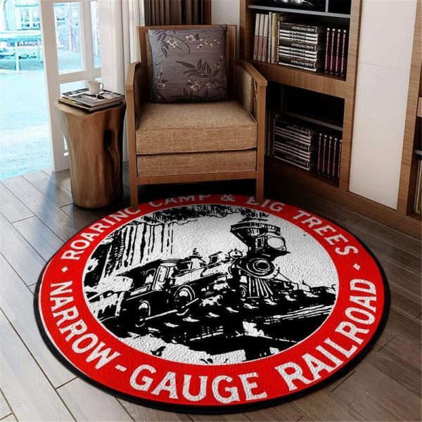 Reproduction Red Big Trees Railroad Roaring Camp & Big Trees Narrow Round Floor Mat Room Rugs Carpet Gauge Railroad Round Mat Round Floor Mat Room Rugs Carpet Outdoor Rug Washable Rugs - Image 2