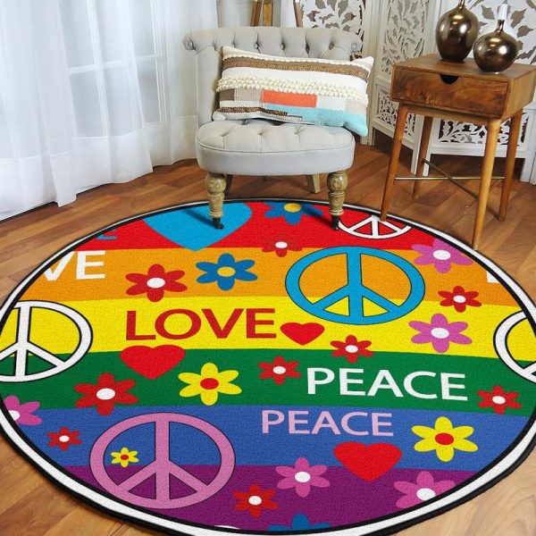 Peace Love Round Mat Round Floor Mat Room Rugs Carpet Outdoor Rug Washable Rugs - Image 2