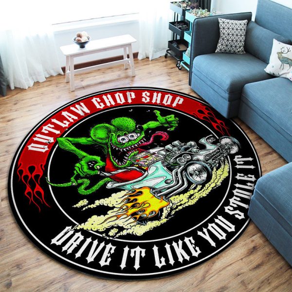 Outlaw Chop Shop Hot Rod Round Mat Round Floor Mat Room Rugs Carpet Outdoor Rug Washable Rugs - Image 2