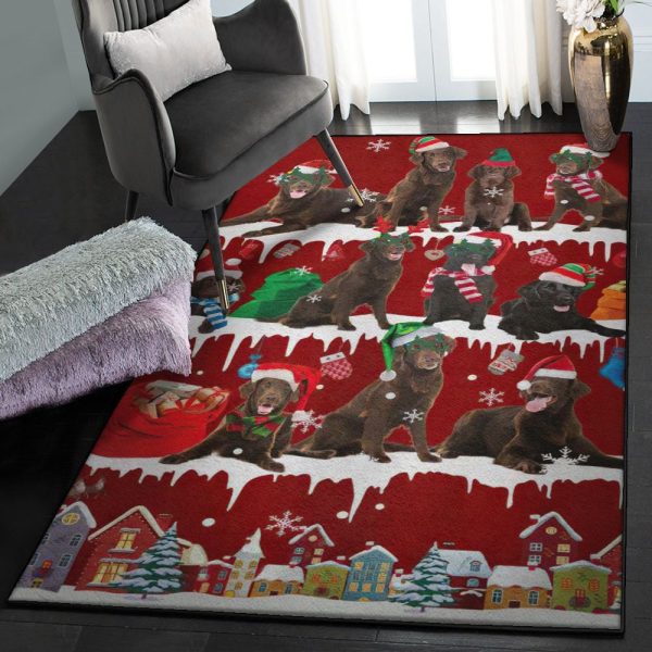 Christmas Washable Rugs Flat Coated Retriever Snow Christmas Rug Rectangle Rugs Washable Area Rug Non-Slip Carpet For Living Room Bedroom