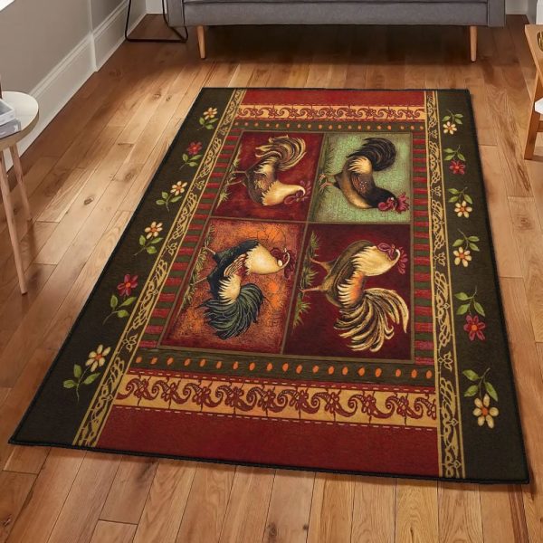 Male Chicken 4 Rooster Rug Rectangle Rugs Washable Area Rug Non-Slip Carpet For Living Room Bedroom