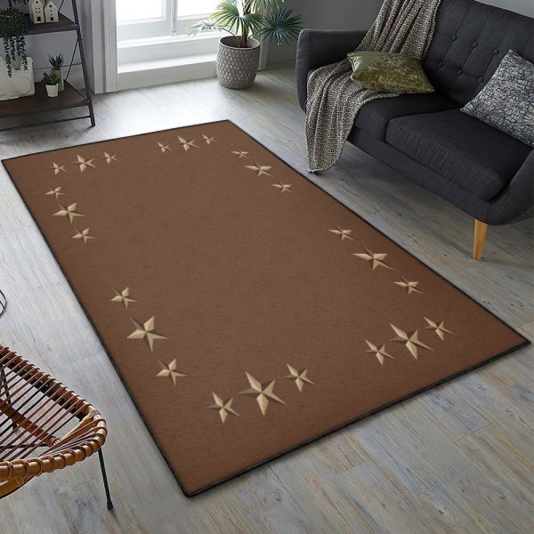 Brown Modern Rustic Chocolate Brown Western Camel Star Microsuede Rug Rectangle Rugs Washable Area Rug Non-Slip Carpet For Living Room Bedroom