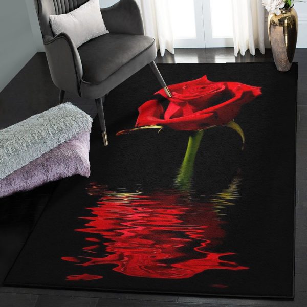 Rose Bedroom Rugs Red Rose Rug Rectangle Rugs Washable Area Rug Non-Slip Carpet For Living Room Bedroom