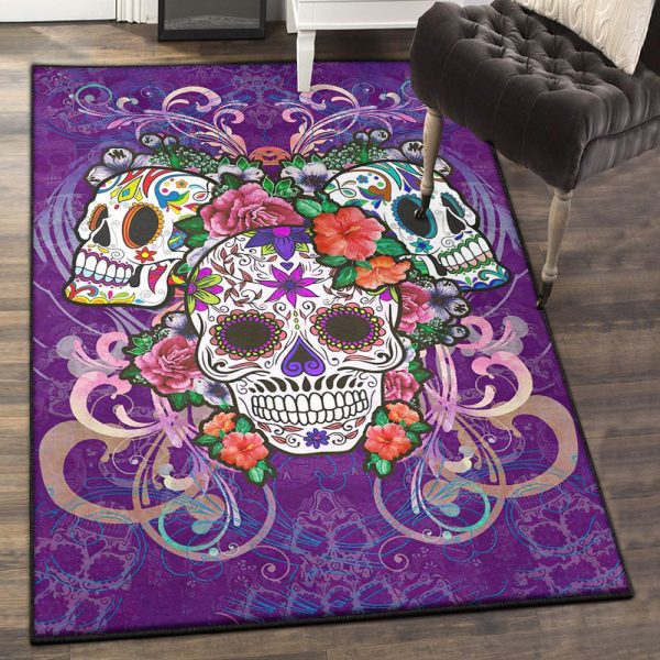 Skull Bedroom Rugs Sugar Skull Rug Rectangle Rugs Washable Area Rug Non-Slip Carpet For Living Room Bedroom - Image 2