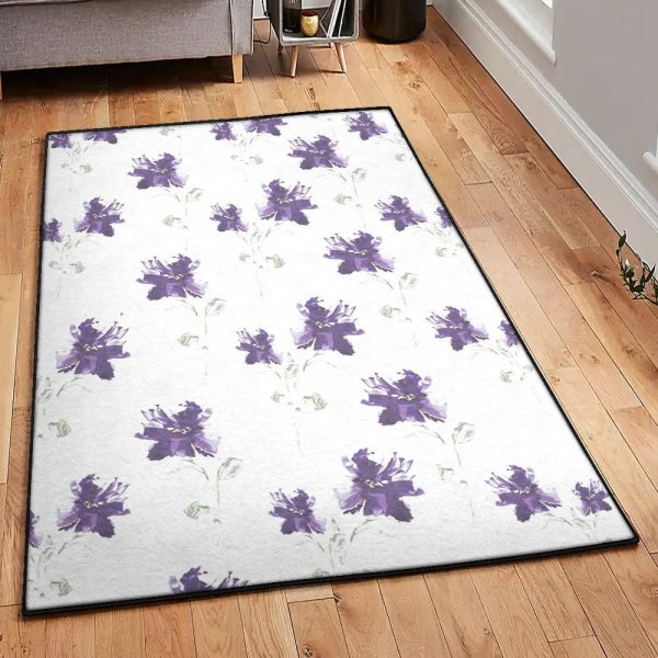 Purple Bedroom Rugs Purple Flower Rug Rectangle Rugs Washable Area Rug Non-Slip Carpet For Living Room Bedroom