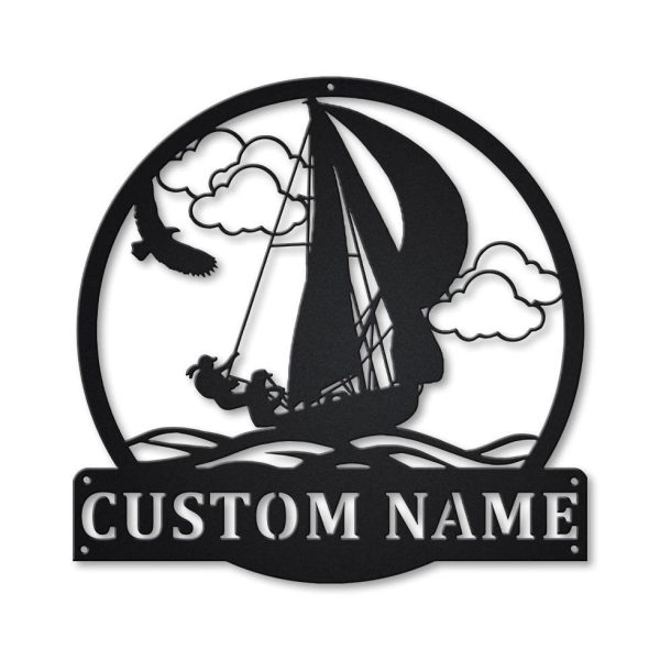 Personalized Sailing Monogram Metal Sign Art, Custom Sailing Metal Sig