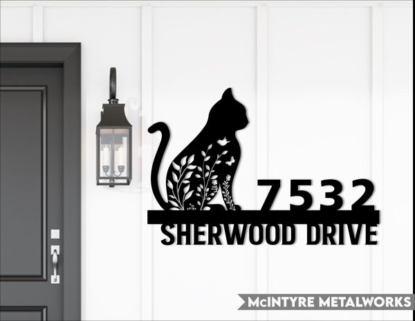 Floral Cat Metal Address Sign Custom Address Sign Cat Lover Gift Laser - Image 2