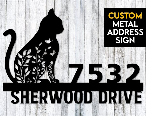 Floral Cat Metal Address Sign Custom Address Sign Cat Lover Gift Laser