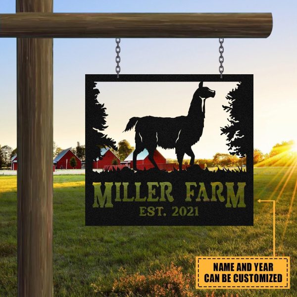 Personalized Metal Farm Sign Llama, Custom Outdoor Farmhouse, Ranch, S