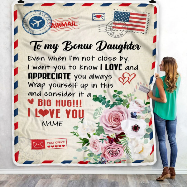 Personalized To My Bonus Daughter Blanket from Stepmom Floral Air Mail - Image 3