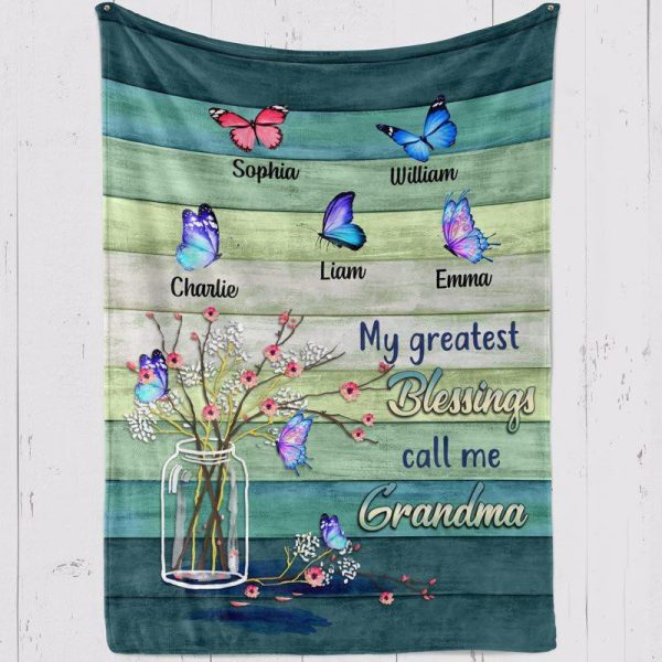 Personalized Grandma Blanket Vase Gift, Grandma Butterflies Blue Woode - Image 2