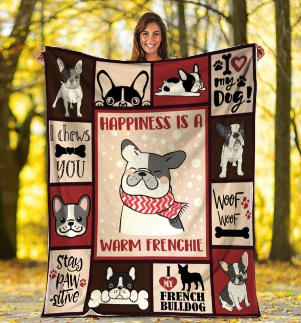 Happiness Is A Warm Frenchie French Bulldog Dog Fleece Blanket