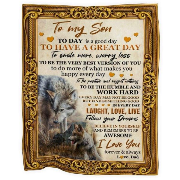 Wolf Dad Gift For Son Love You Forever And Always Throw Fleece Blanket - Image 2