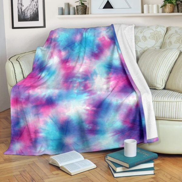 Tie Dye Blue Pink Soft Fleece Blanket