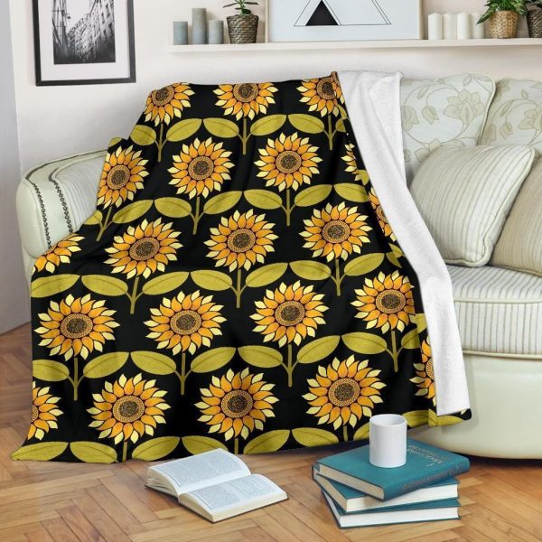 Sunflower Pattern Print Design Yellow And Black Fleece Blanket