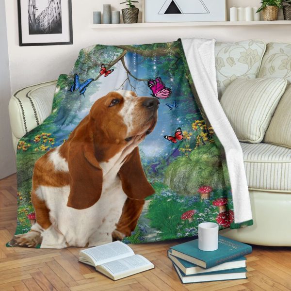 Ln Basset Hound Heaven Garden And Butterflies Fleece Blanket Fleece Bl