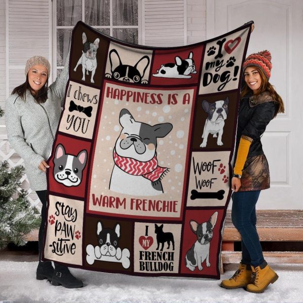 Happiness Is A Warm Frenchie French Bulldog Dog Fleece Blanket - Image 2