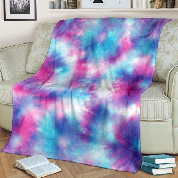 Tie Dye Blue Pink Soft Fleece Blanket - Image 2