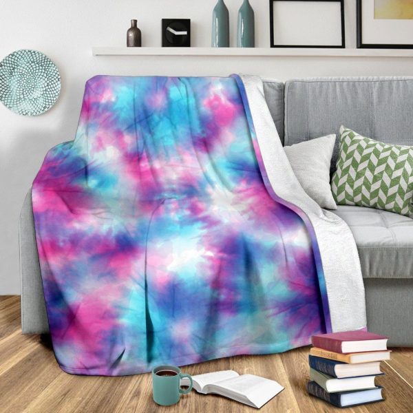 Tie Dye Blue Pink Soft Fleece Blanket - Image 3