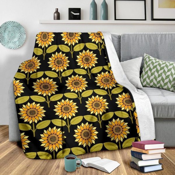 Sunflower Pattern Print Design Yellow And Black Fleece Blanket - Image 3