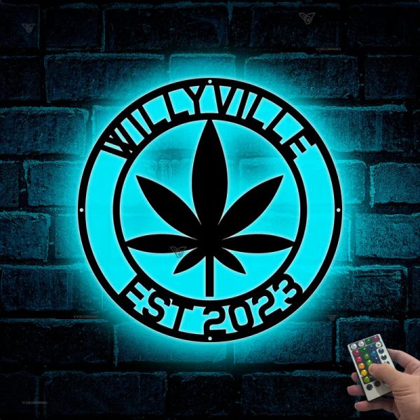 Personalized Weed Metal Wall Art Led Lights, Custom Cannabis Metal Nam - Image 2