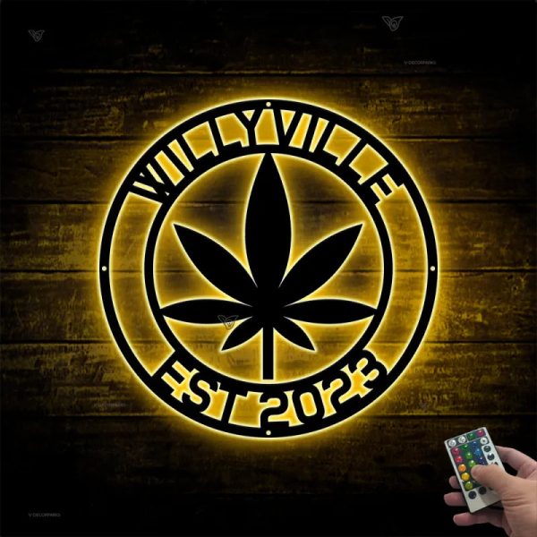 Personalized Weed Metal Wall Art Led Lights, Custom Cannabis Metal Nam - Image 3