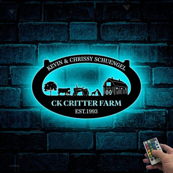 Custom Farmhouse Metal Wall Art Led Lights, Personalized Animals Barn - Image 2