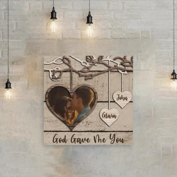 Personalized Canvas Prints Custom Name And Upload Photo - God Gave Me You Wooden Name Sign Dem Canvas - Image 3