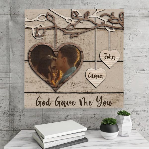 Personalized Canvas Prints Custom Name And Upload Photo - God Gave Me You Wooden Name Sign Dem Canvas - Image 4