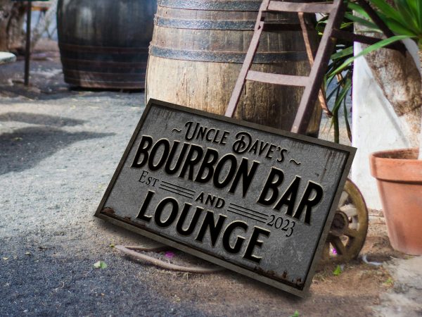 here Canvas Pewter Style Bourbon Bar Sign | Personalized Bourbon Sign | Bourbon Lounge Sign | Family Name Bar Sign | Family Bar Sign