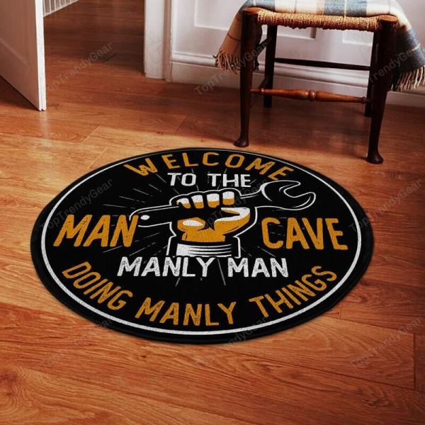 Welcome To The Man Cave Manly Men Doing Manly Things Living Room Round Mat Circle Rug - Image 2