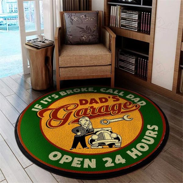 Dad'S Garage If It'S Broken Call Dad Round Mat Round Floor Mat Room Rugs Carpet Outdoor Rug Washable Rugs