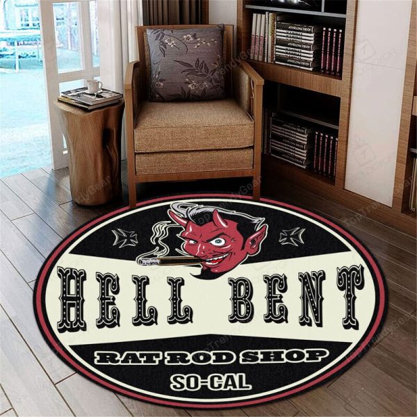 Hell Bent Rat Rods Round Mat Round Floor Mat Room Rugs Carpet Outdoor Rug Washable Rugs - Image 3